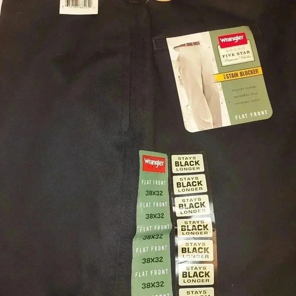 New w/ Tags MENS Wrangler  Cotton Black Khaki Pants Stain Blocker 38x32 38W 32L - Picture 5 of 5